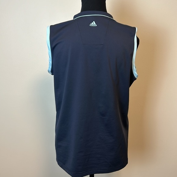 Adidas ClimaCool Navy Blue w Baby Blue Accents Sleeveless Golf Shirt Sz L - Picture 6 of 8